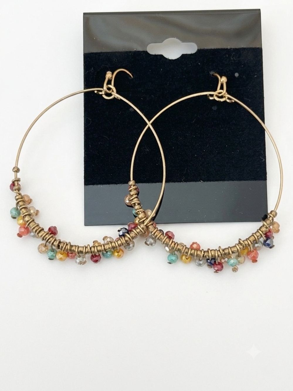 Gold Hoop Earrings with Multicolor Beads